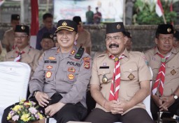 Kapolres Karangasem Hadiri Apel Peringatan Hari Pramuka Ke-62 Kwartir Daerah Gerakan Pramuka Bali 2023