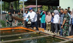 Wabup Kapuas Hulu Wahyudi Hidayat Tebar Benih Lele di Yonif Walet Sakti