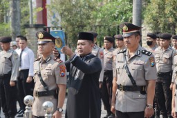 Kapolres Nganjuk Pimpin Sertijab Kasat Reskrim Serta Pengukuhan Jabatan Kasiwas, Kapolsek Berbek dan Wilangan