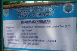 Selaku Pj Desa Cikadu Manfaatkan DD Tahap I Tahun 2024, Utamakan Kegiatan Pembangunan Perkerasan Jalan Usaha Tani Jut