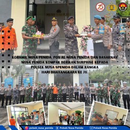 Koramil Pos AL Basarnas Kompak Berikan Surprise Tumpeng Kepada Polsek Nusa Penida Sambut Hari Bhayangkara ke-78