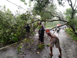 Evakuasi Pohon Tumbang Di Jalan Raya Desa Jelgung, Kapolsek Bersama Warga Robatal Gotong Royong