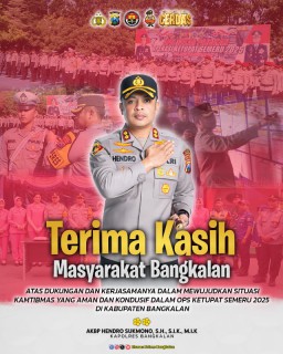 Operasi Ketupat Semeru 2025 Sukses, AKBP Hendro Sukmono Ucapkan Terima Kasih Kepada Masyarakat Bangkalan