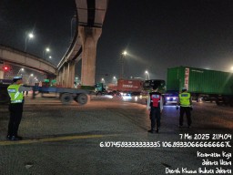 Pengaturan Lalu Lintas Personel Polres Pelabuhan Tanjung Priok: Antisipasi Kemacetan Akibat Peningkatan Aktivitas Ekspor-Impor.
