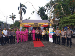 Kapolsek Dentim Sambut Kunjungan Kapolresta Denpasar Saat Cek Pos Pam Kertalangu Ops Lilin Agung 2025