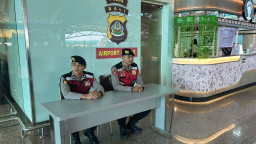 Sat Samapta Siaga di Pos Pelayanan Terminal Internasional Bandara Ngurah Rai