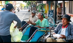 Polres Sampang Gelar Jumat Berkah, Bagikan Nasi Kotak untuk Tukang Becak di Jalan Protokol