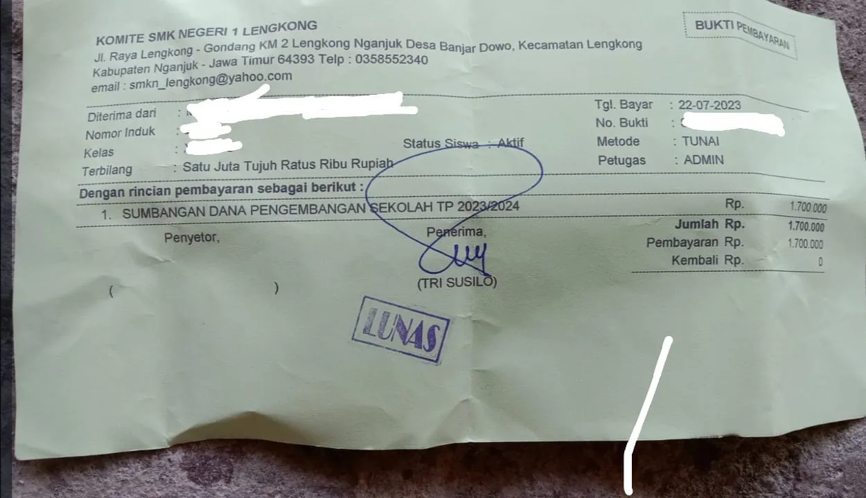 Mengatas Namakan Komite,SMKN1 Lengkong Diduga Lakukan Pungli Bersurat
