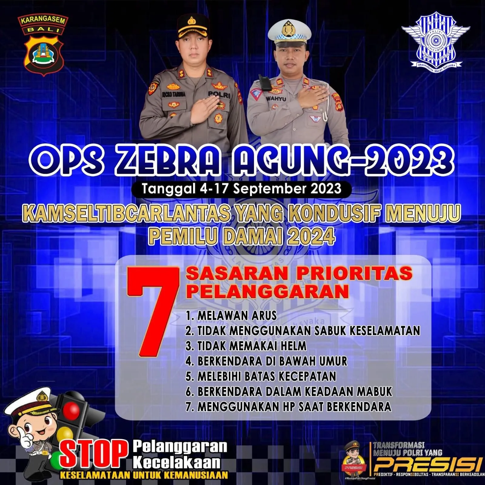 Polres Karangasem Mulai Operasi Zebra 2023 Hari Ini, Simak Pelanggaran Yang Diincar