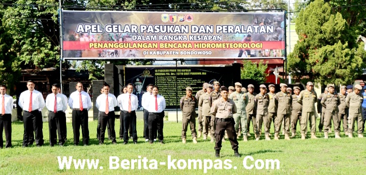 Polres Bondowoso  Laksanakan Apel Gelar Pasukan dan Peralatan, Dalam Penanggulangan Bencana Hidrometeorologi 