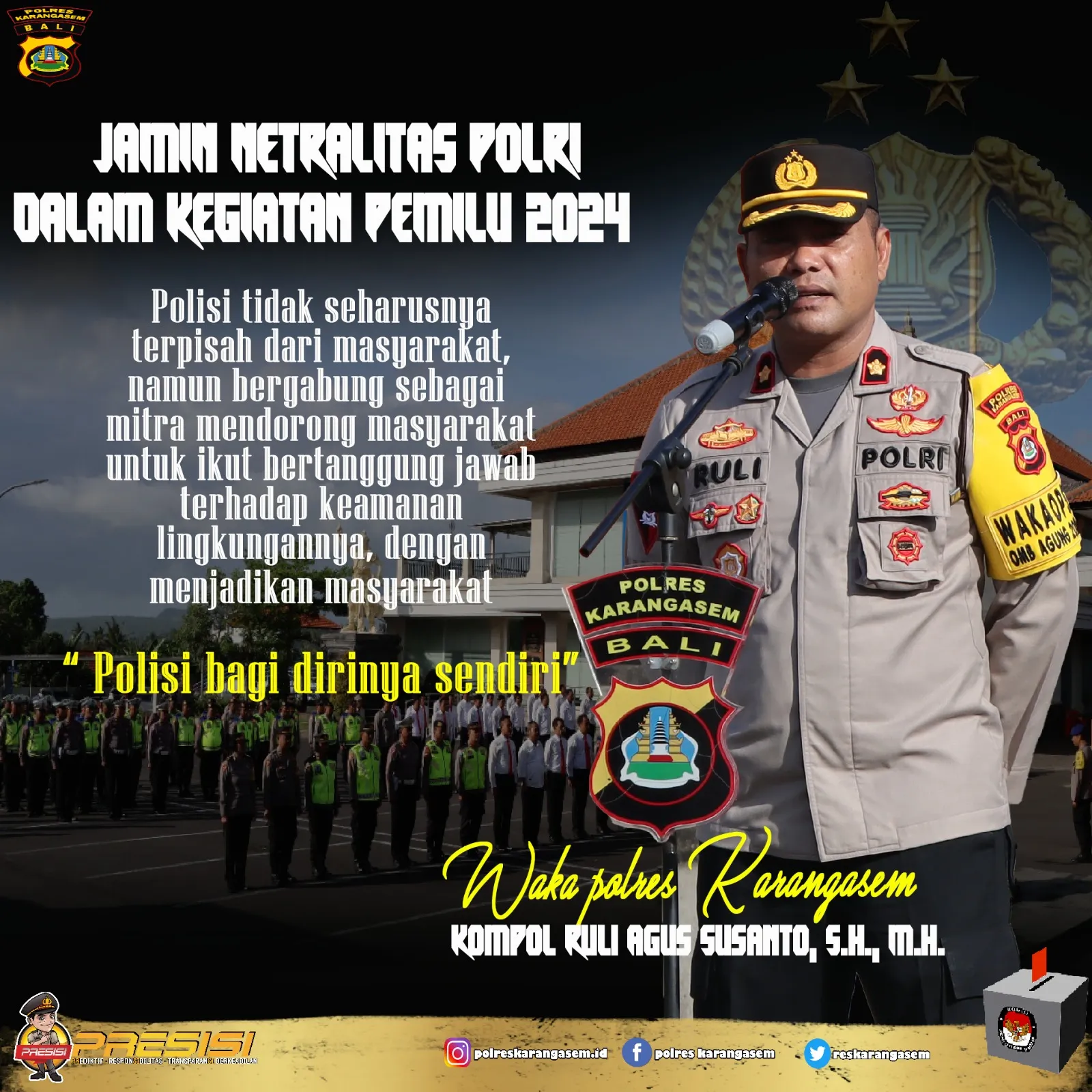 Apel Jam Pimpinan, Wakapolres ; Jaga Netralitas dan Mengajak Masyarakat Untuk Menjadi Polisi Bagi Dirinya Sendiri