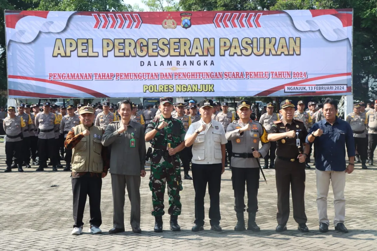 Kapolres Nganjuk Pimpin Apel Pergeseran Pasukan Personel Pam Pungut dan Hitung Suara Pemilu 2024