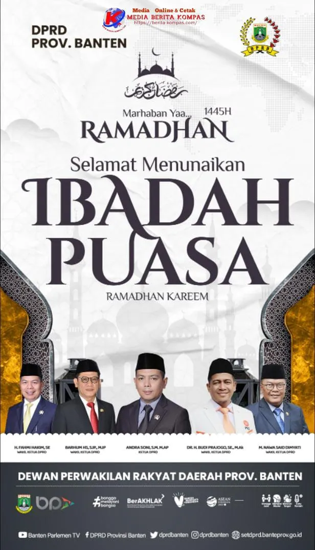 Segenap Dewan Perwakilan Rakyat Daerah Provinsi Banten Mengucapkan Selamat Menunaikan Ibadah Puasa 1445 H Ramadhan Karem