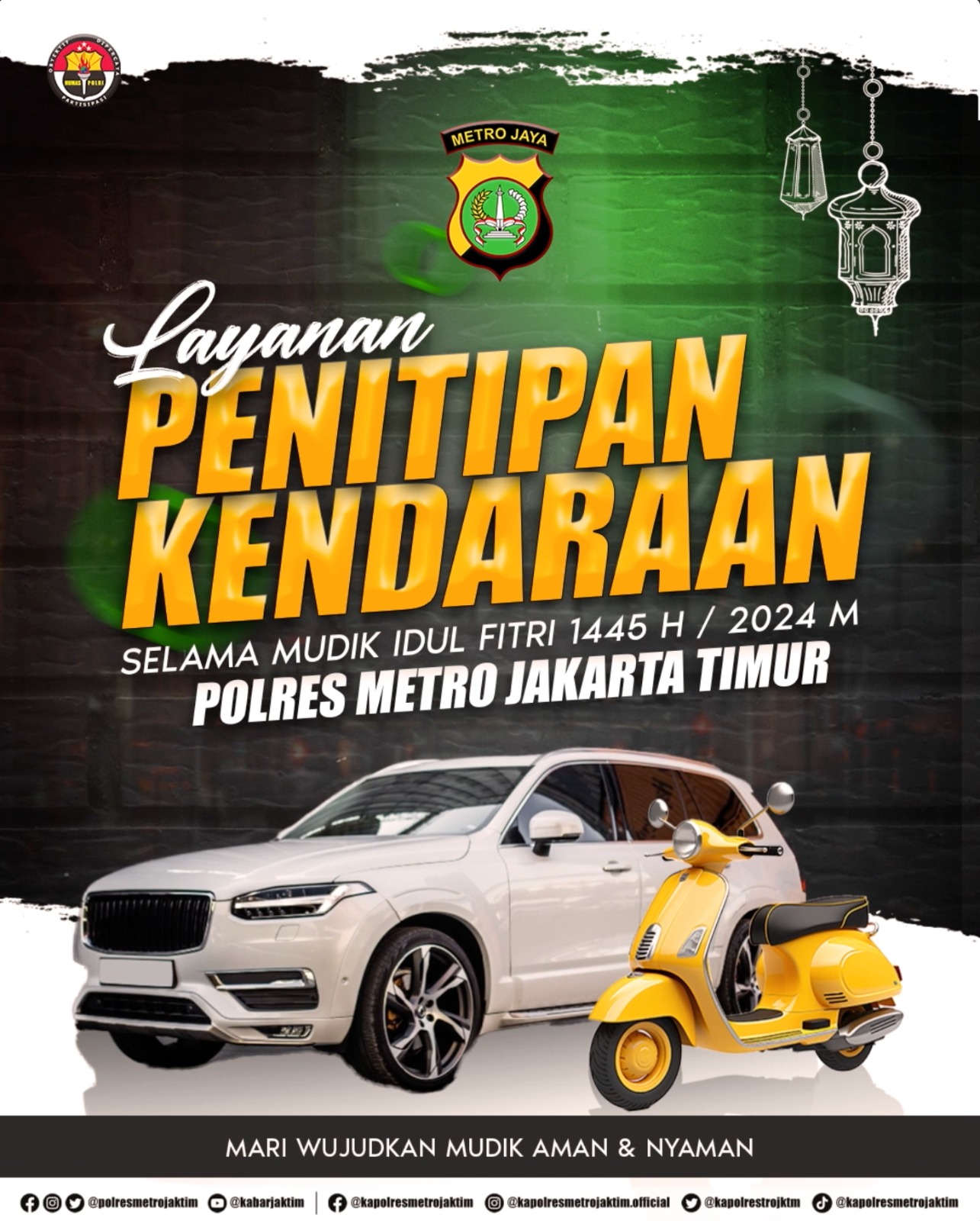 Selama Mudik Idul Fitri 1445 H, Polres Metro Jakarta Timur Buka Layanan Penitipan Kendaraan Gratis
