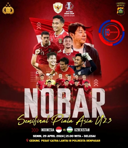 Polresta Denpasar Gelar Nobar Semifinal Piala Asia U-23, Dukungan Meriah untuk Timnas Indonesia