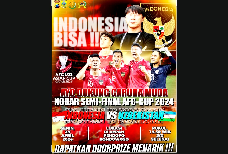 Bersama Forkopimda, Polres Bondowoso Gelar Nobar Timnas Indonesia Vs Uzbekistan di Pendopo 