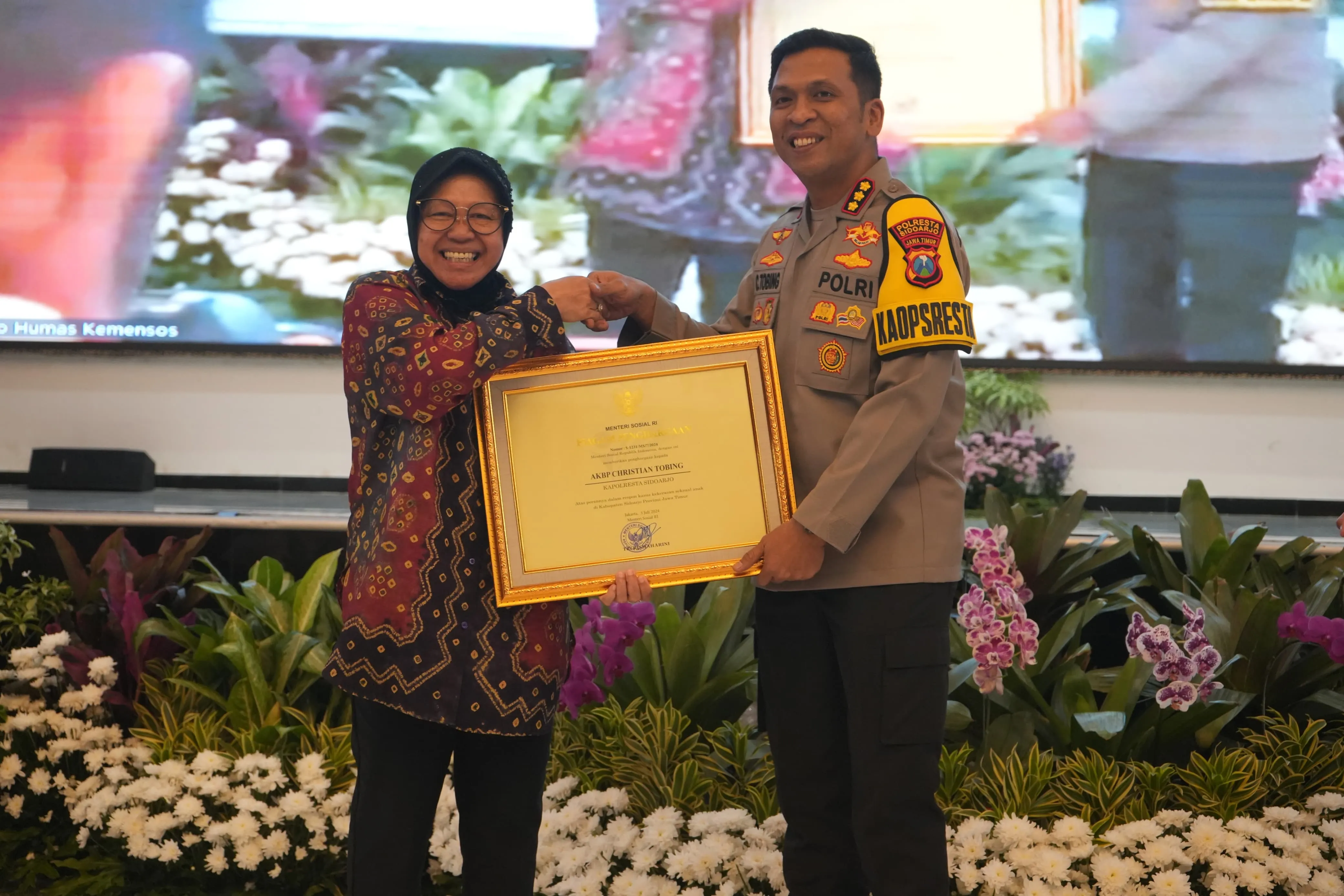 Berhasil Tangani Kasus Kekerasan Perempuan dan Anak, Polresta Sidoarjo Raih Penghargaan Kemensos RI