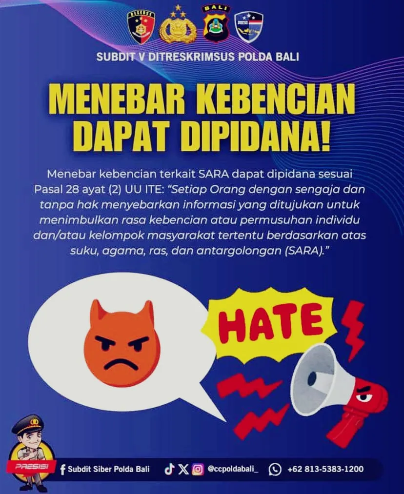 Patroli Siber Satgas Ops Cipkon Ingatkan Ancaman Pidana Penebar Kebencian SARA