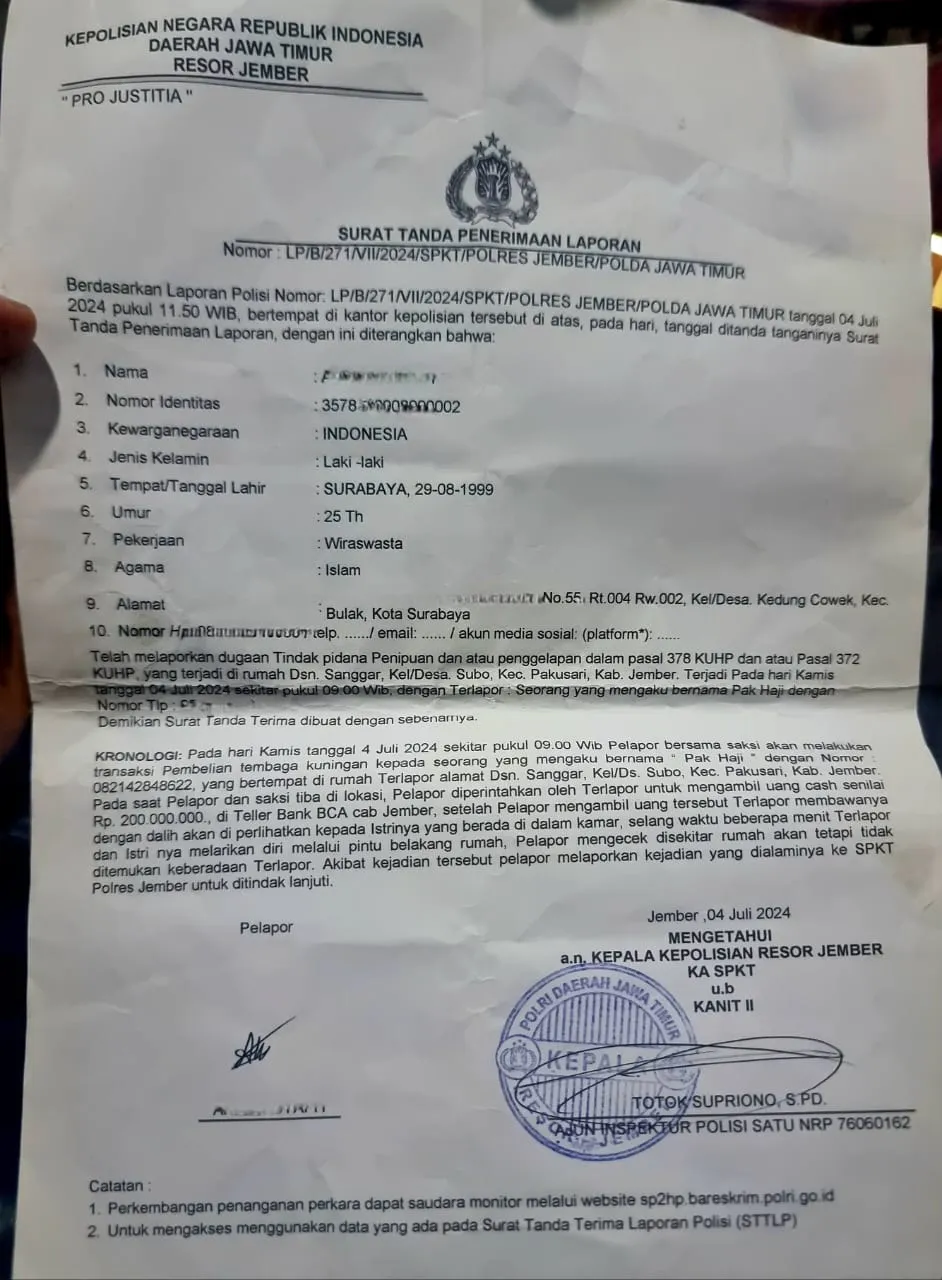 Tidak Terima SP2HP, Korban Penipuan Minta Kapolres Jember Atensi dan Tangkap Pelaku