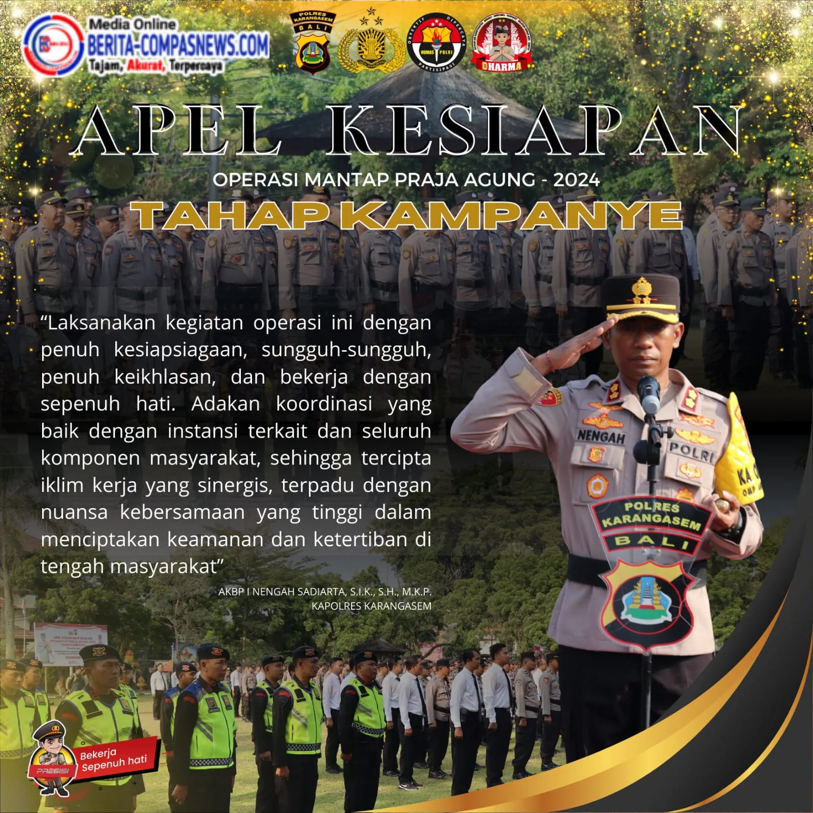 Kapolres Karangasem Pimpin Apel Kesiapan 450 Personel Jelang Pengamanan Tahap Kampanye Pilkada 2024