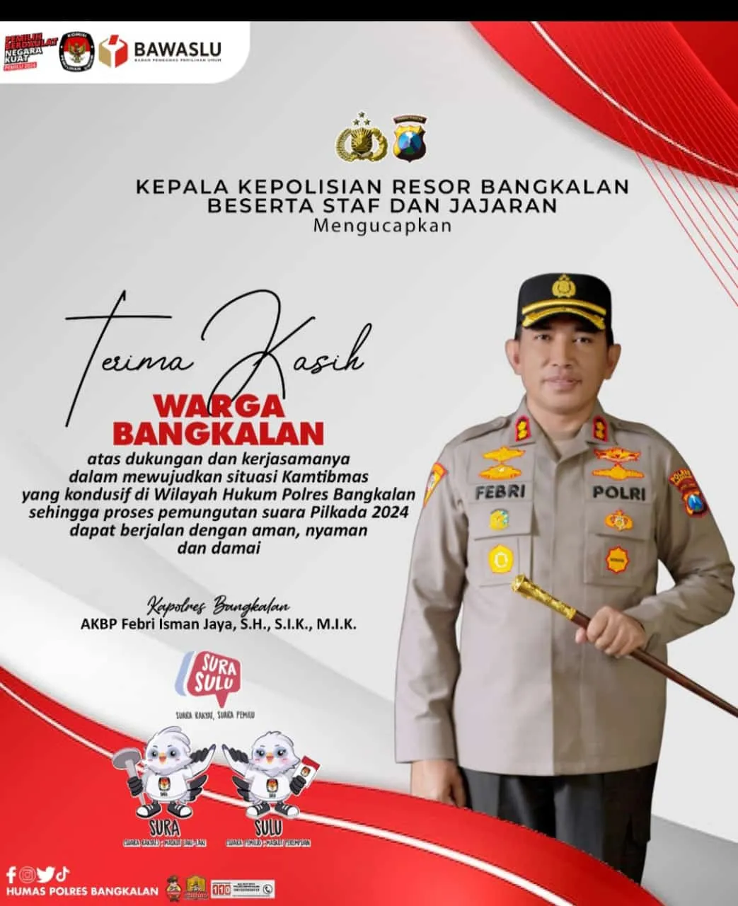 Pilkada Serentak 2024 Berjalan Aman dan Kondusif, Kapolres Bangkalan Ucapan Terimakasih Kepada Semua Pihak