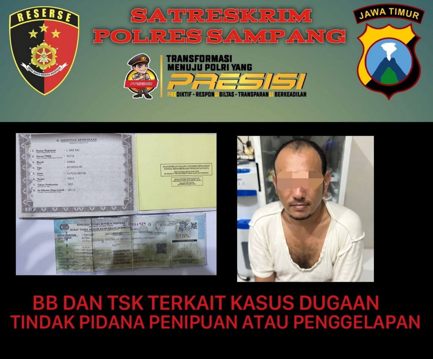 Modus Baru Minta Tolong Antarkan Beli Ban Sepeda, Satreskrim Polres Sampang Amankan Pelaku Penipuan