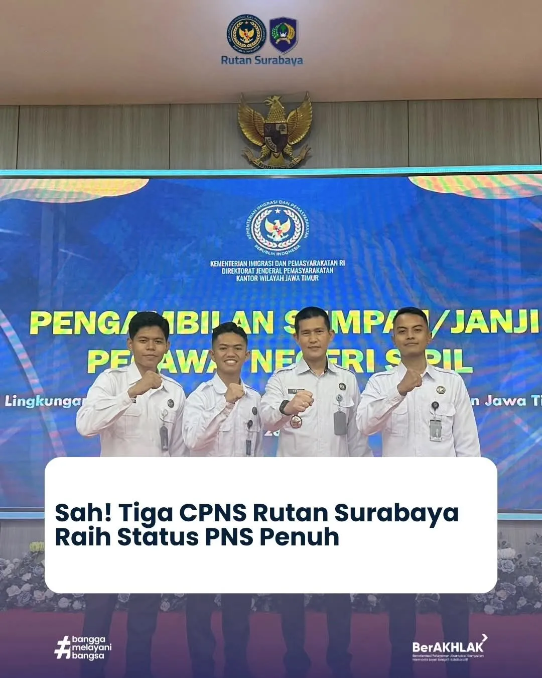 Tiga CPNS Rutan Kelas I Surabaya Resmi Dilantik Menjadi PNS