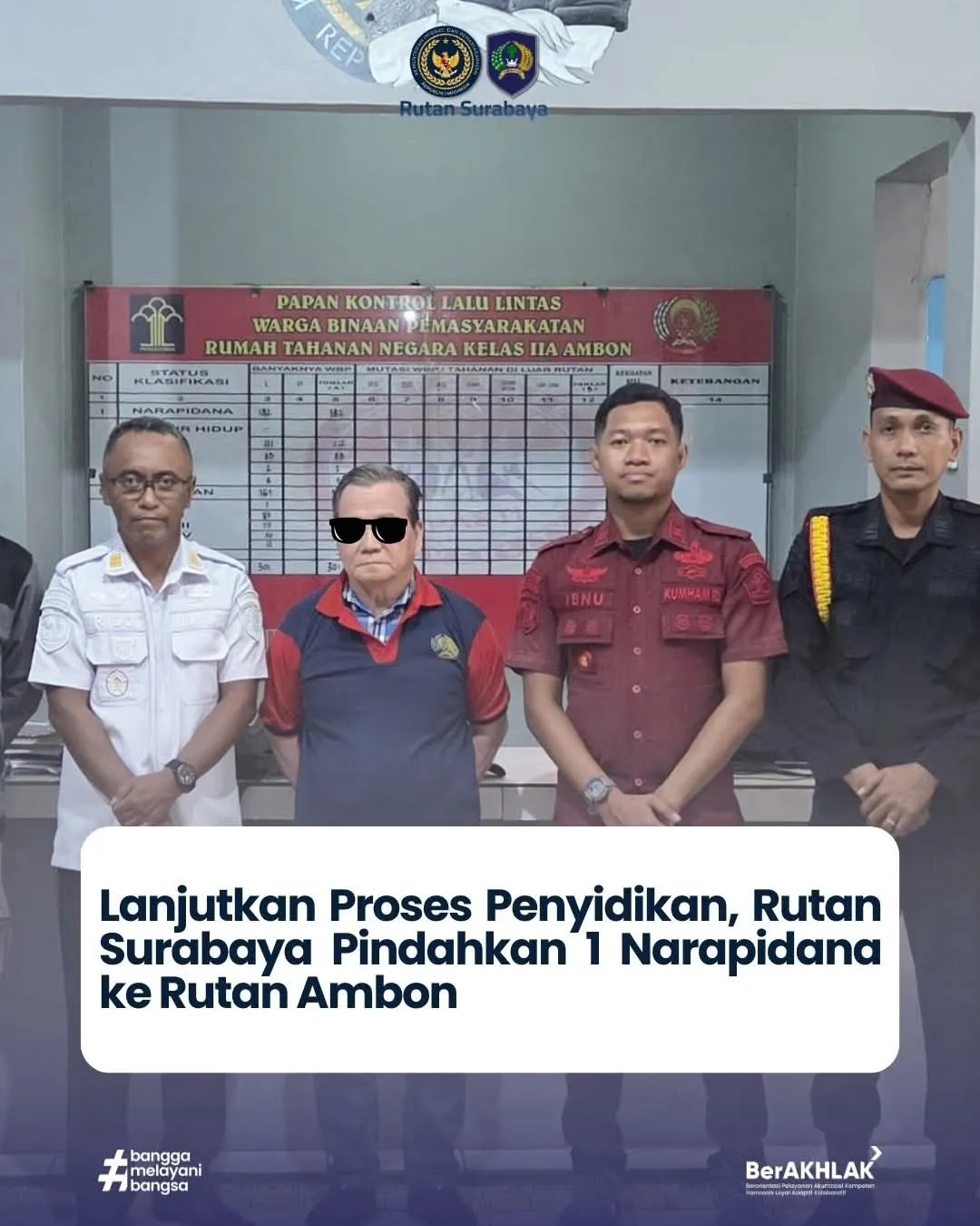 Rutan Kelas I Surabaya Pindahkan Satu Warga Binaan Pemasyarakatan ke Rutan Kelas IIA Ambon 