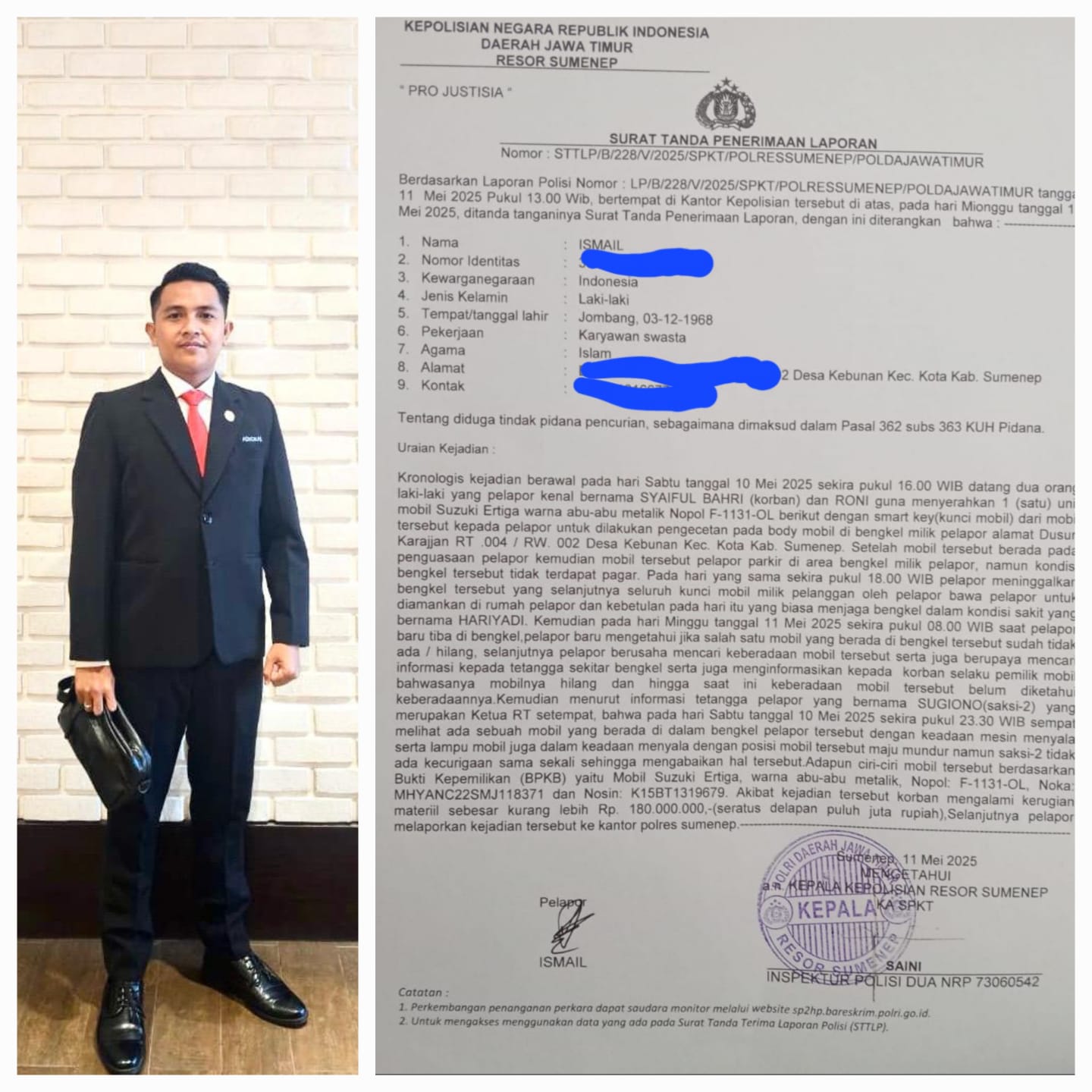 Kinerja Polres Sumenep Dipertanyakan, Kasus Pencurian Mobil Ertiga Smart Key Masih Ngambang