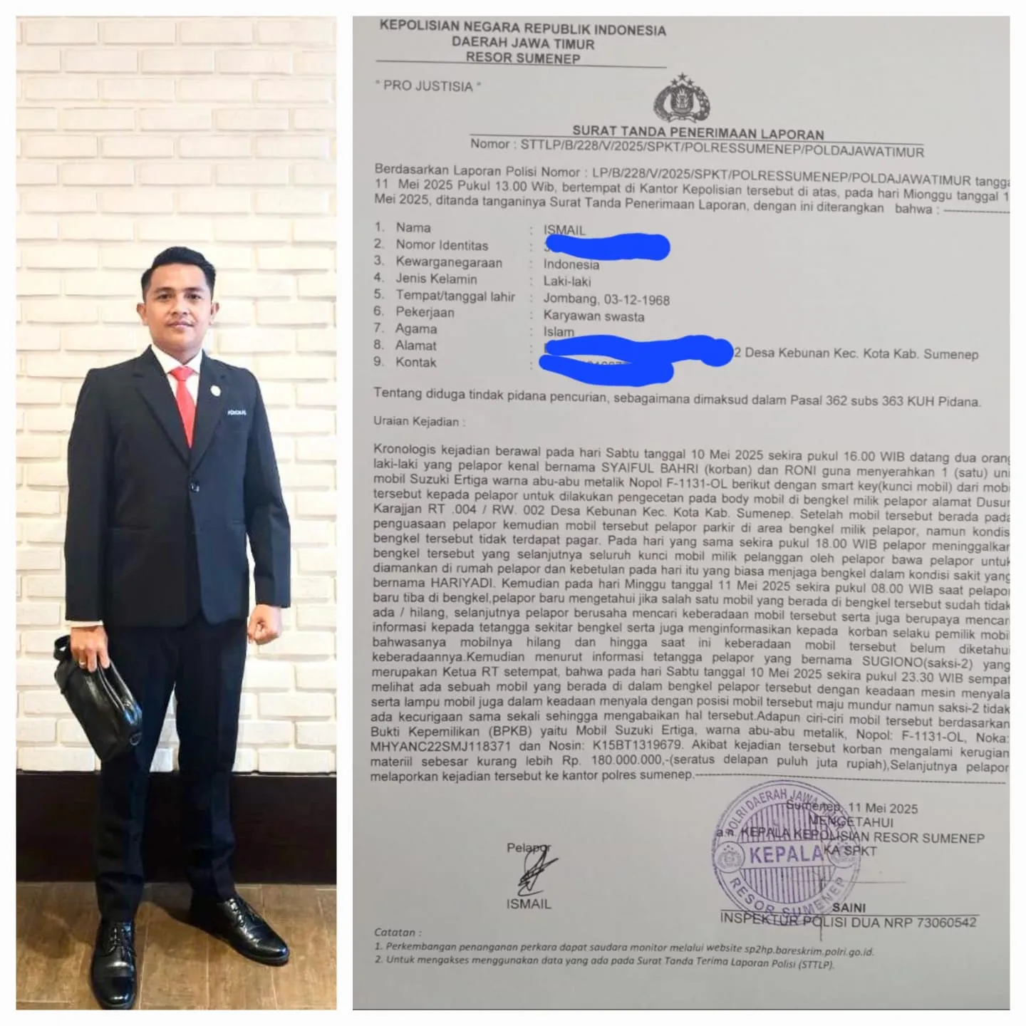 Kinerja Polres Sumenep Dipertanyakan, Kasus Pencurian Mobil Ertiga Smart Key Masih Ngambang