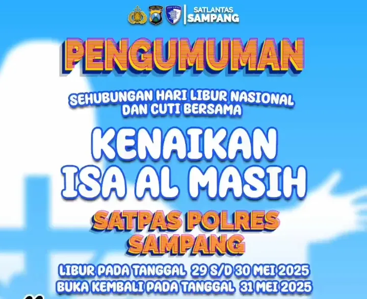 Libur Nasional, Satpas Polres Sampang Tidak Beroperasi Selama 29-30 Mei 2025