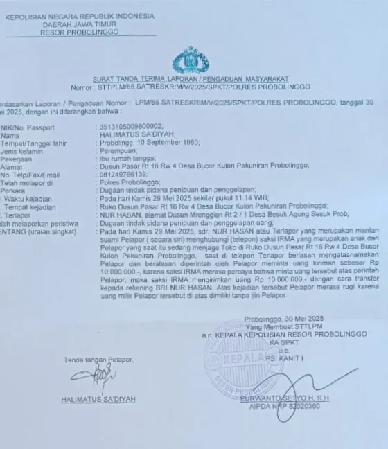 Hoax...Dugaan Perselingkuhan Oknum Guru SD, Halima Bantah Keras dan Melaporkan Mantan Suami Siri ke Polres Probolinggo