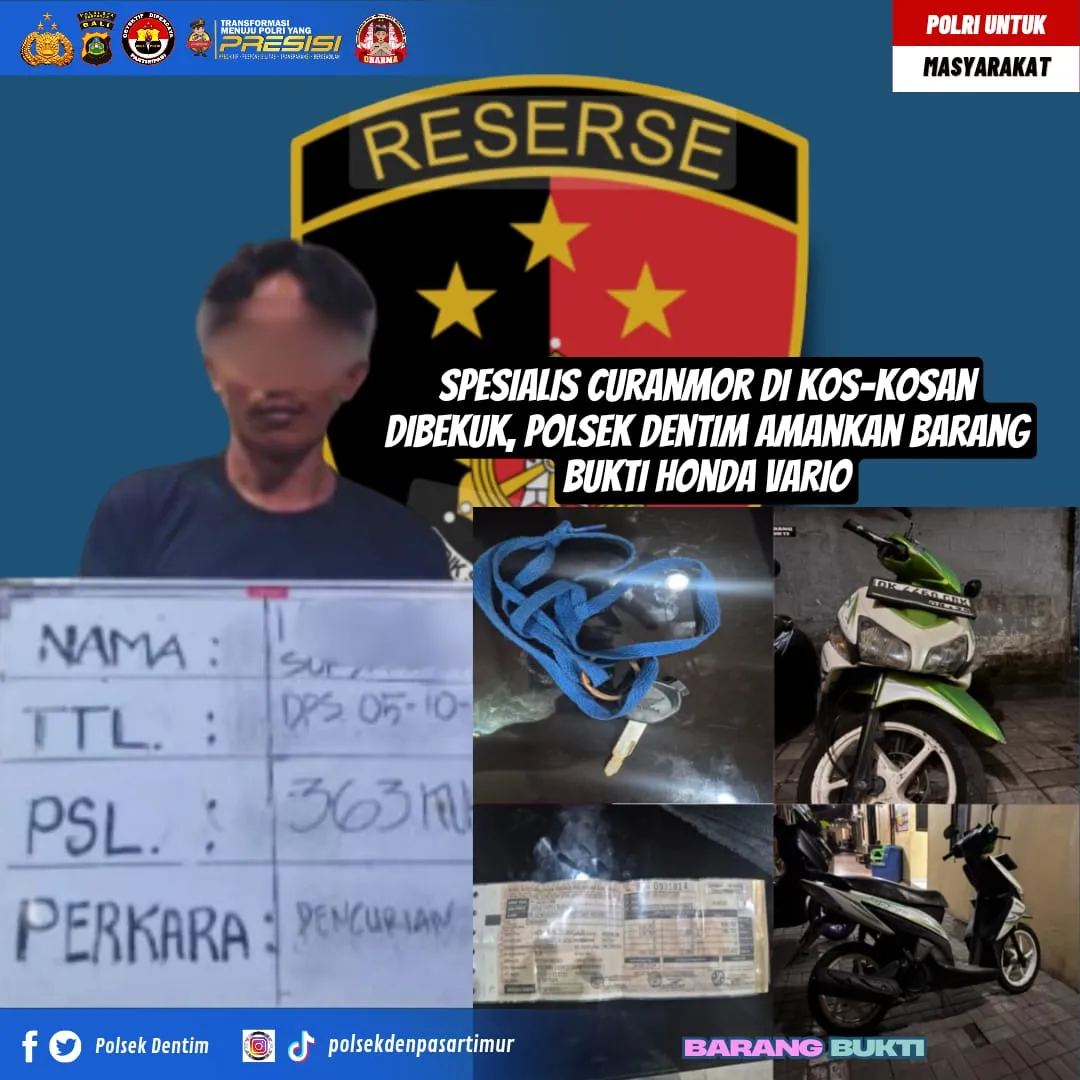 Spesialis Curanmor di Kos-Kosan Dibekuk, Polsek Dentim Amankan Barang Bukti Honda Vario