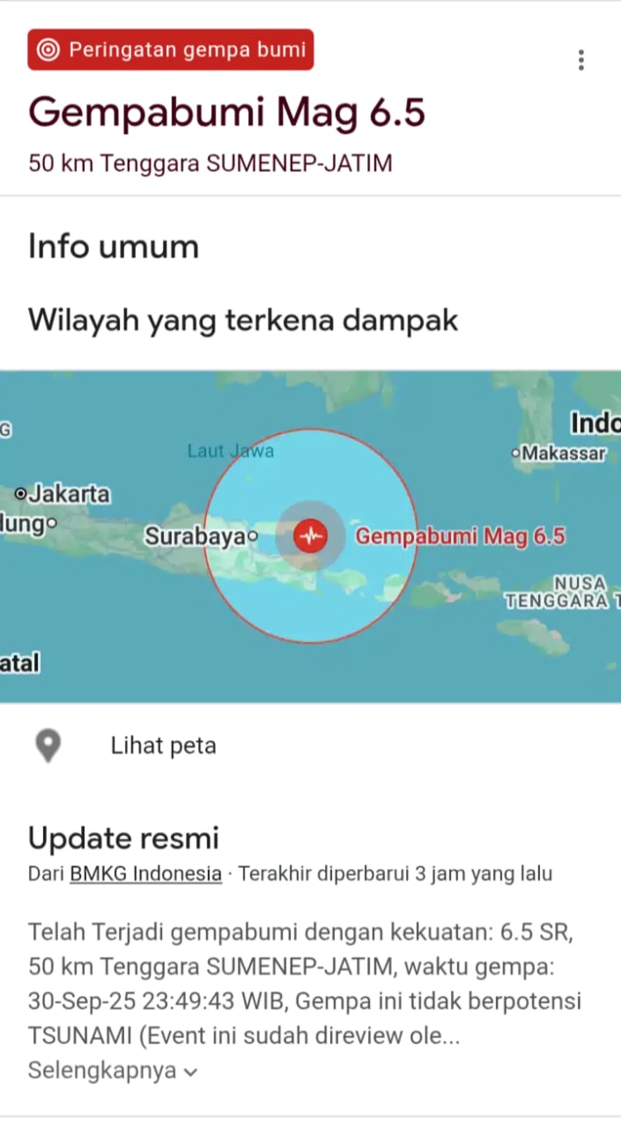 Gempa Bumi 6,Guncang Sumenep, Getaran Terasa Hingga Sidoarjo