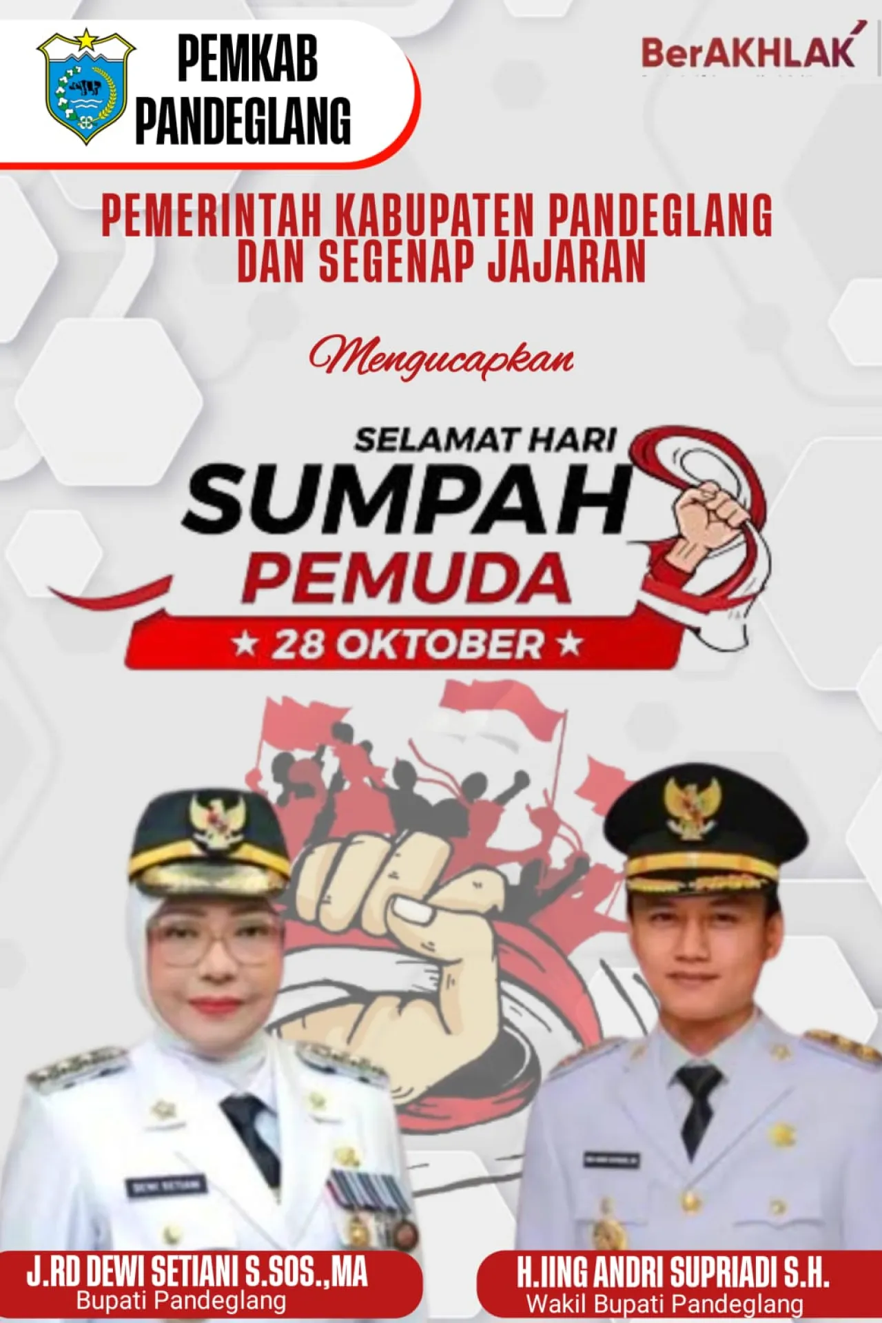 Bupati dan wakil Bupati Pandeglang Mengucapkan Hari Sumpah Pemuda 28 Oktober 2025
