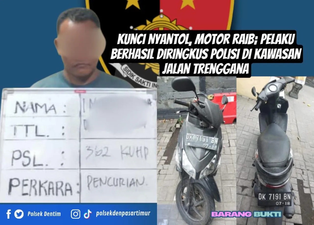 Kunci Nyantol, Motor Raib; Pelaku Berhasil Diringkus Polisi di Kawasan Jalan Trenggana