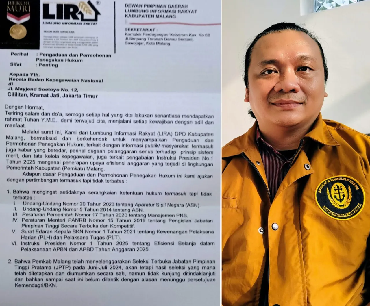 LIRA Laporkan Pemkab Malang ke BKN, Diduga Langgar Sistem Merit dan Abaikan Instruksi Presiden No. 1 Tahun 2025