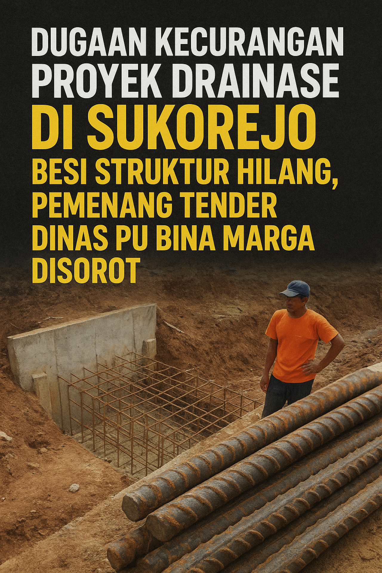 Dugaan Kecurangan Proyek Drainase di Sukorejo, Besi Struktur Hilang, Pemenang Tender Dinas PU Bina Marga Disorot