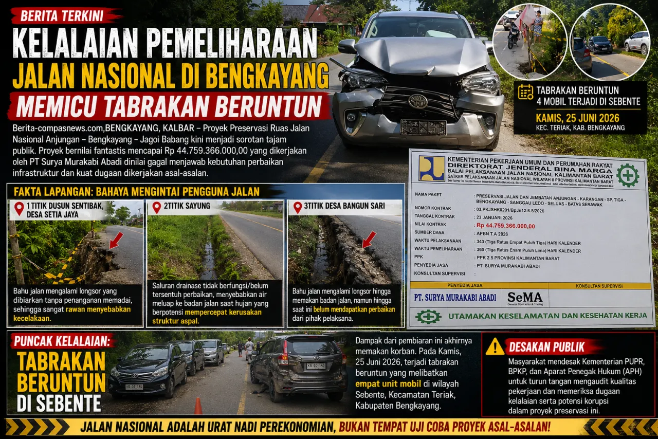 "Kelalaian Pemeliharaan Jalan Nasional di Bengkayang Memicu Tabrakan Beruntun"