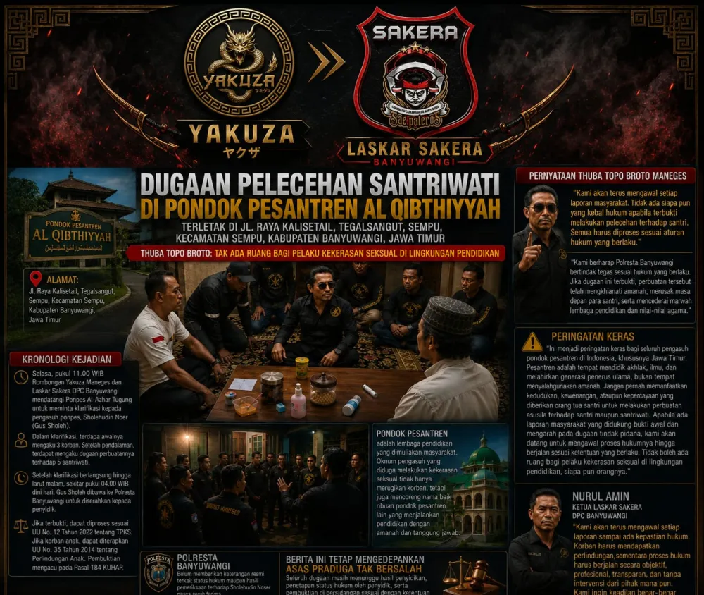 Dugaan Pelecehan Santriwati di Ponpes Al Qibthiyyah Banyuwangi, Gus Thuba: Tak Ada Ruang bagi Pelaku Kekerasan Seksual