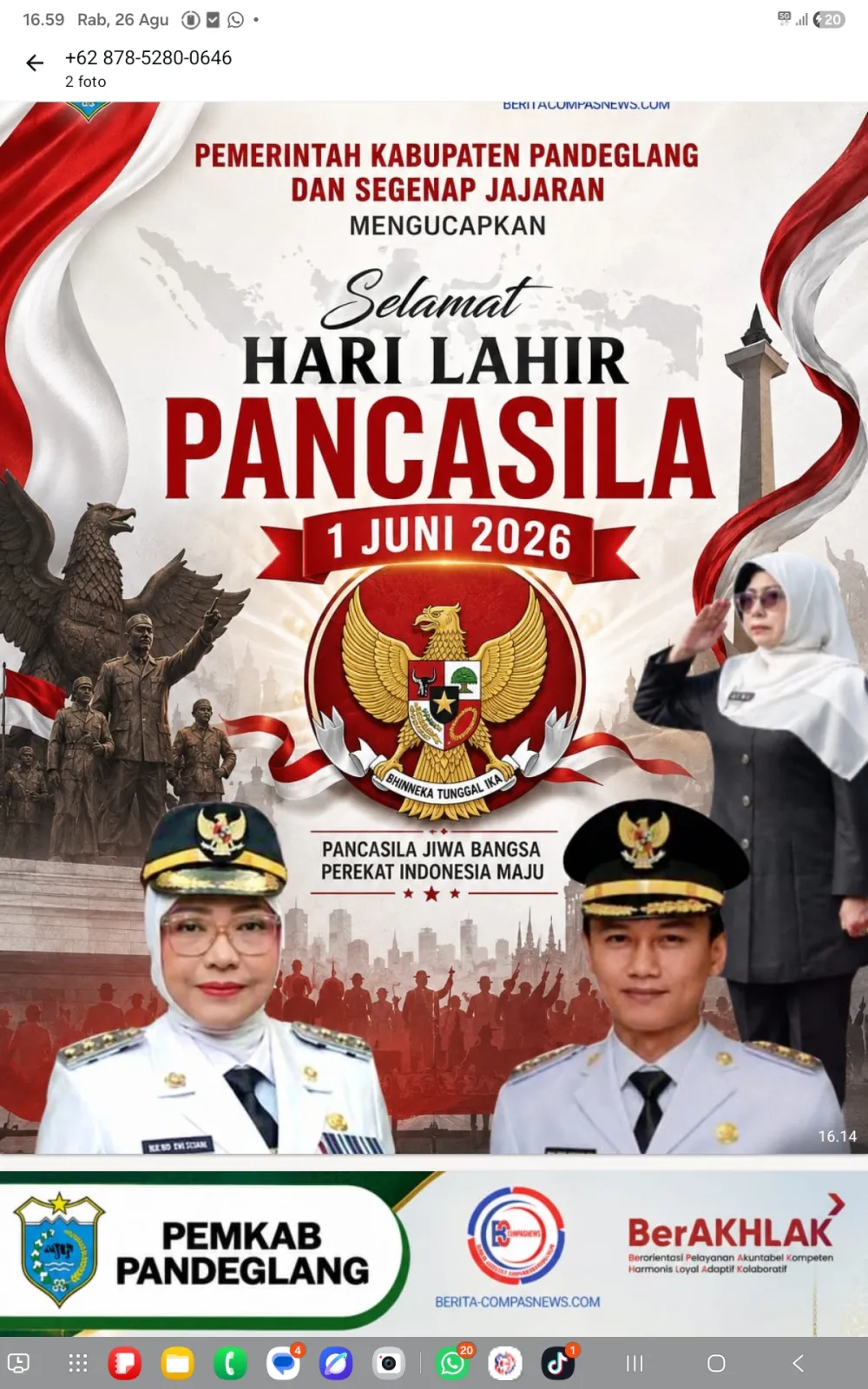 Pemerintah kabupaten pandeglang dan segenap jajaran mengucapkan selamat hari pancasila