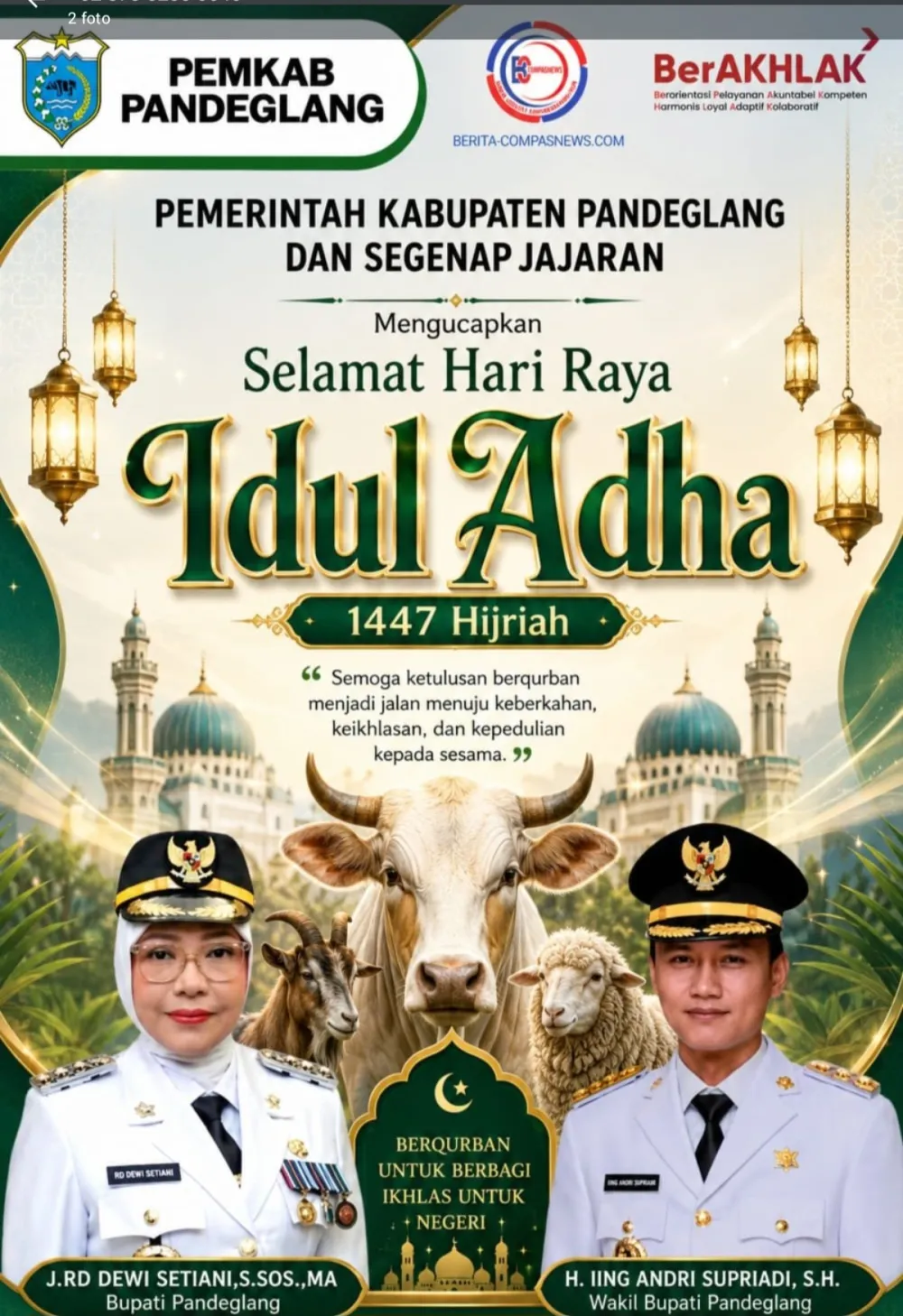 Pemerintah Kabupaten Pandeglang dan Staff Jajaranya Mengucapkam Selamat Hari Raya Idul Adha1447 Hijriah