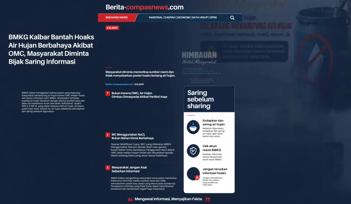 BMKG Kalbar Bantah Hoaks Air Hujan Berbahaya Akibat OMC, Masyarakat Diminta Bijak Saring Informasi