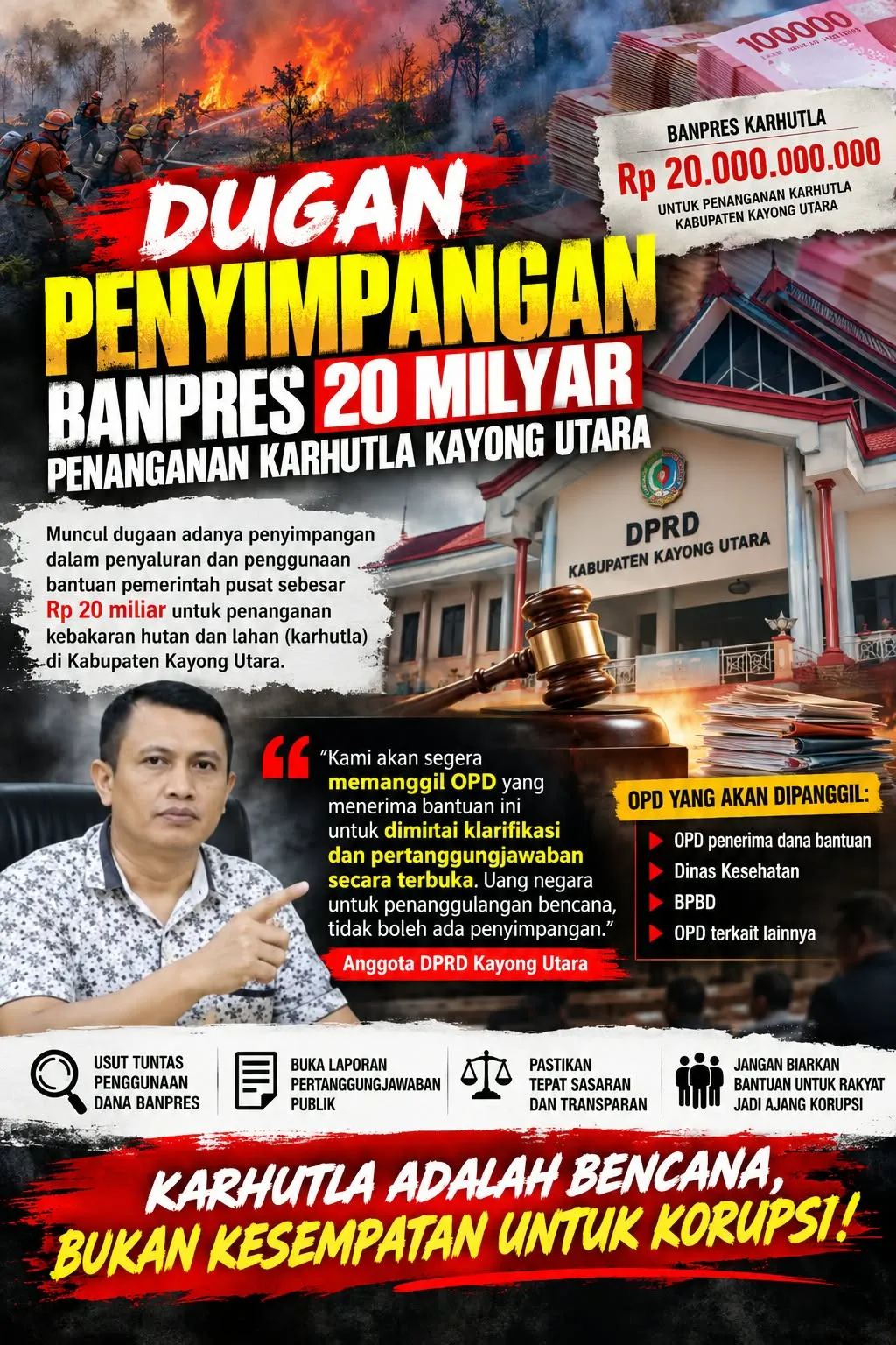 Dugaan Penyimpangan Banpres Karhutla Rp20 Miliar: Fraksi PKB Soroti Buruknya Informasi, DPRD Segera Panggil OPD