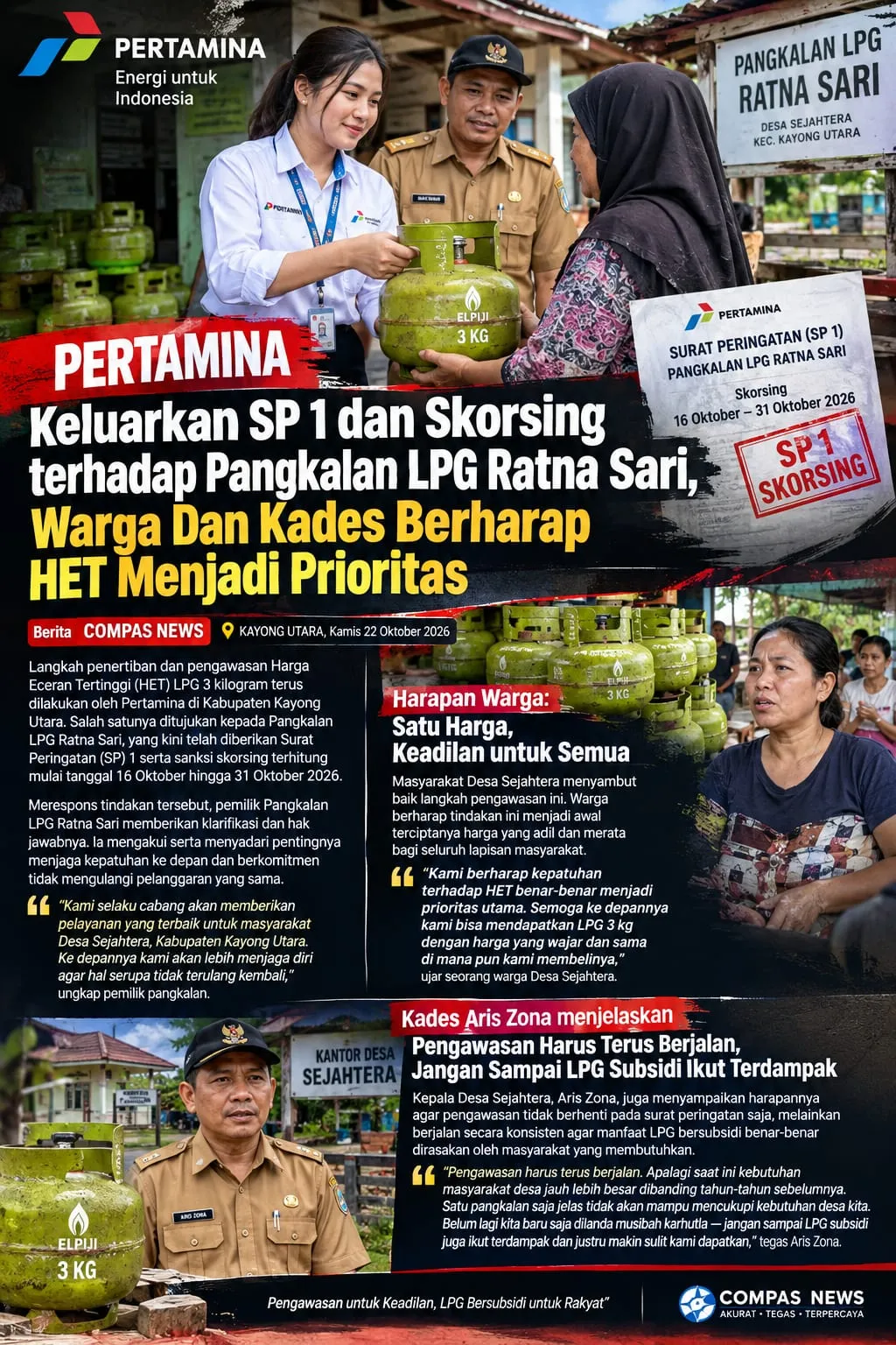 Pertamina Keluarkan SP 1 dan Skorsing terhadap Pangkalan LPG Ratna Sari, Warga dan Kades Berharap HET Menjadi Prioritas