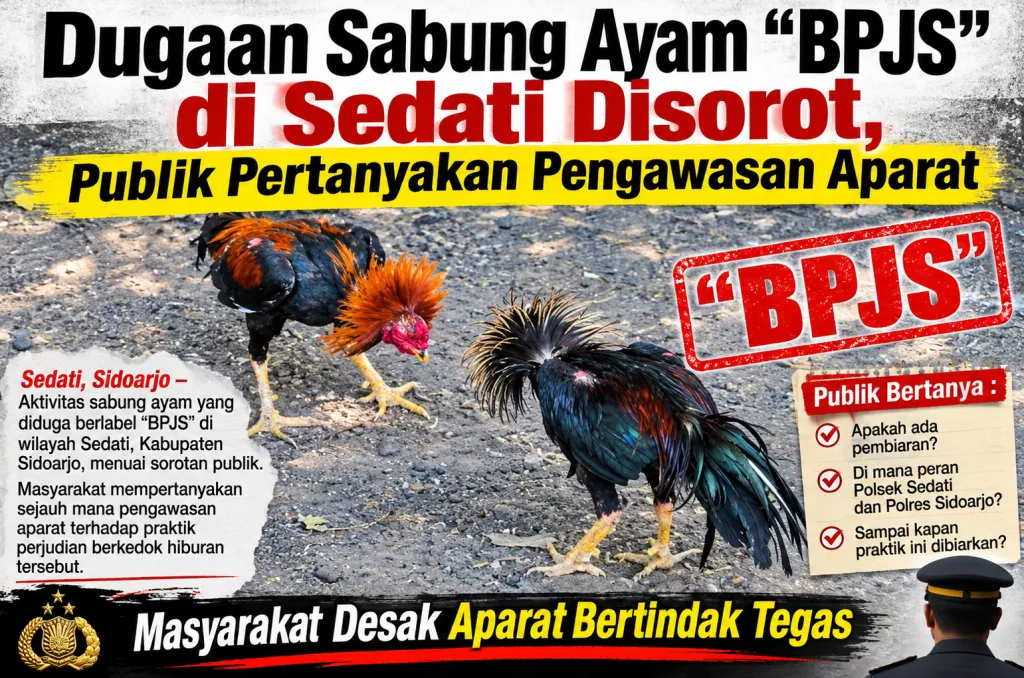 Dugaan Sabung Ayam “BPJS” di Sedati Disorot, Publik Pertanyakan Pengawasan Aparat