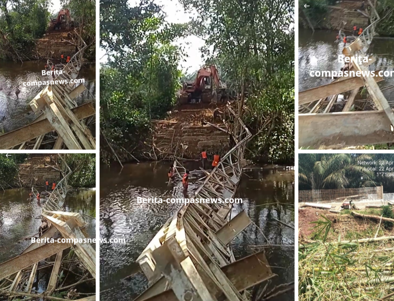 "Gagal Konstruksi! Jembatan Riam Pangar Roboh, Ekskavator Terguling"