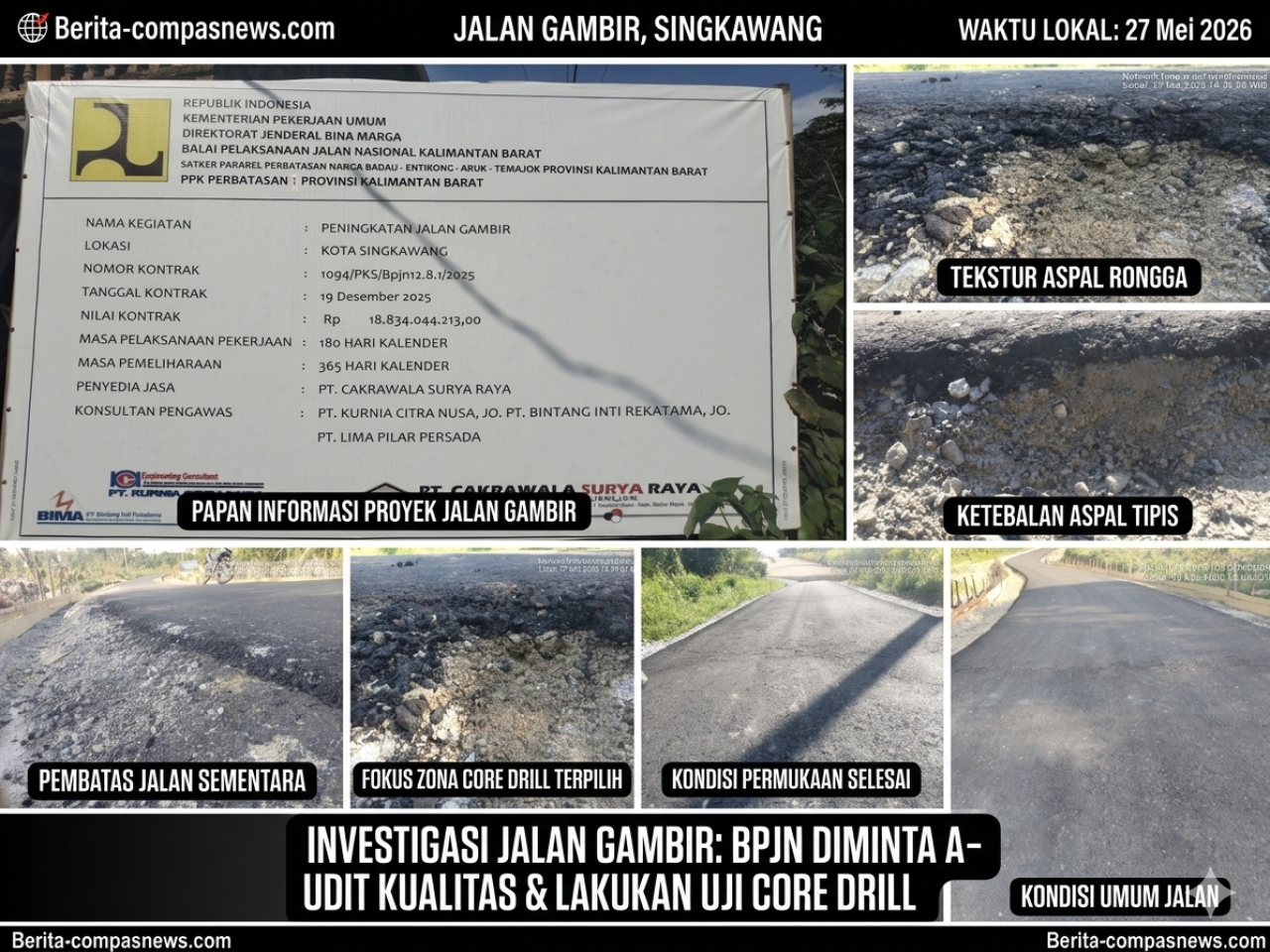 Proyek Peningkatan Jalan Gambir Rp18 Miliar Disorot, Kualitas Aspal Diragukan dan Perlu Segera Uji Core Drill