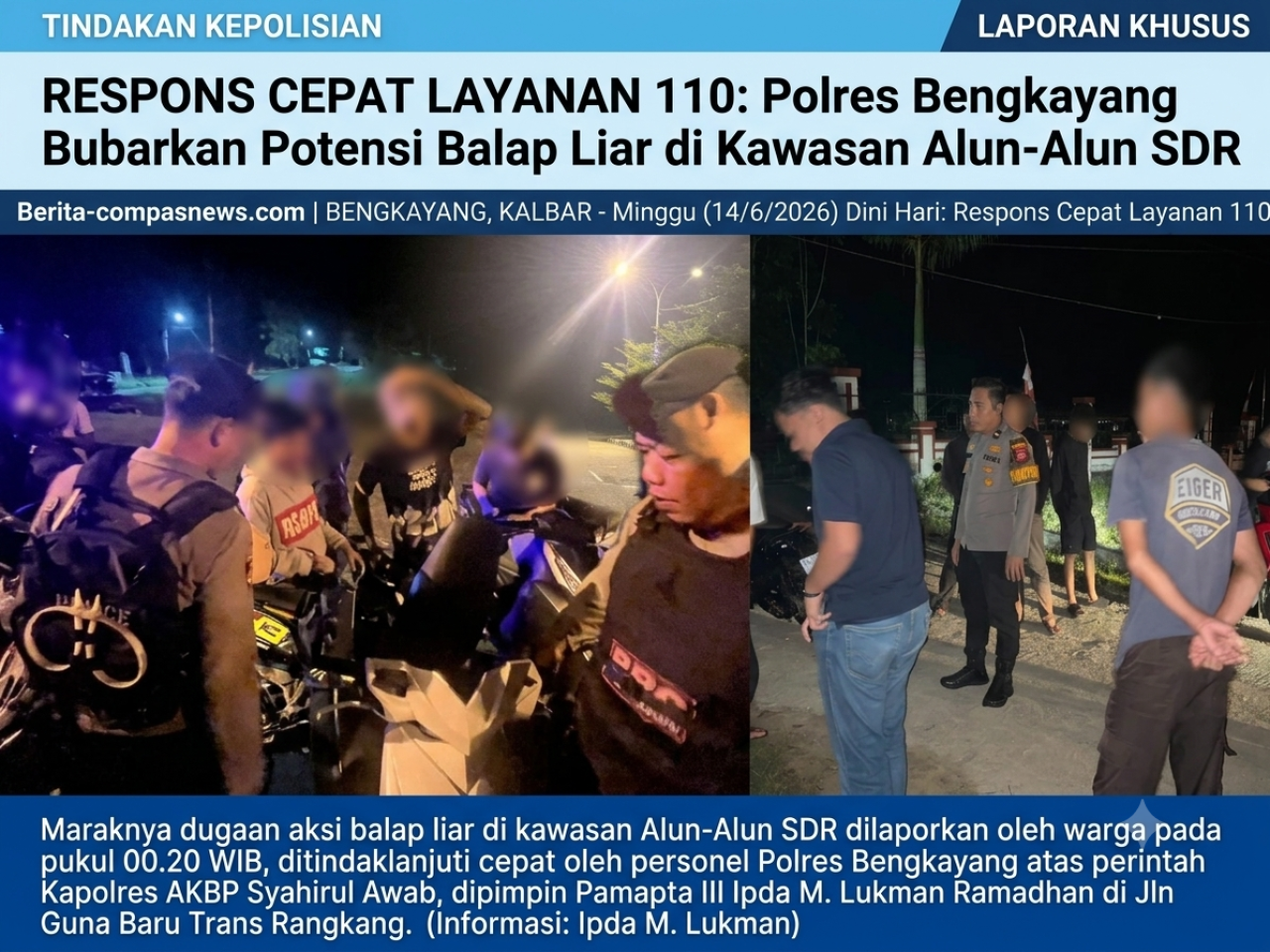 Respons Cepat Layanan 110: Polres Bengkayang Bubarkan Potensi Balap Liar di Kawasan Alun-Alun SDR