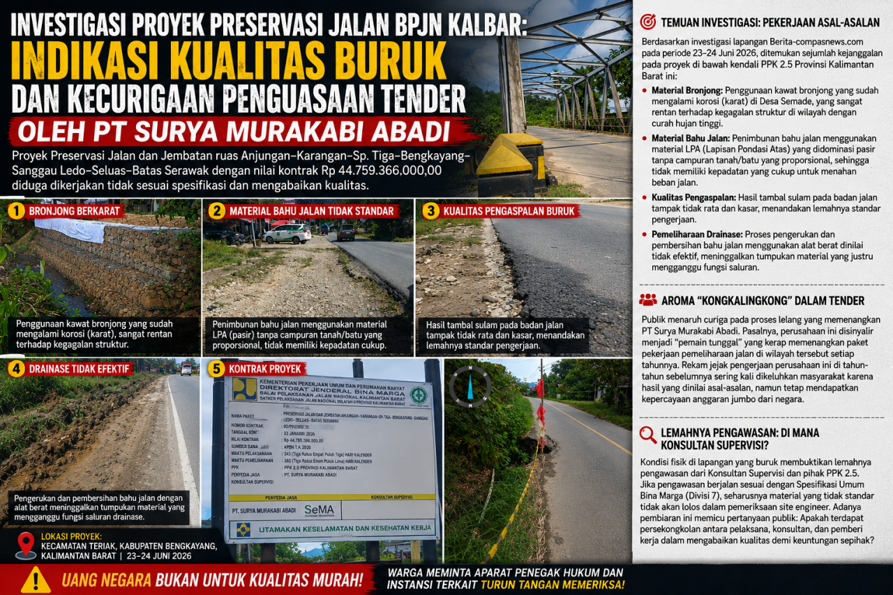 "Proyek Jalan Rp 44 Miliar"Dugaan Monopoli dan Kualitas Material Rendah, Proyek Jalan di Bengkayang Dilaporkan ke KPK"